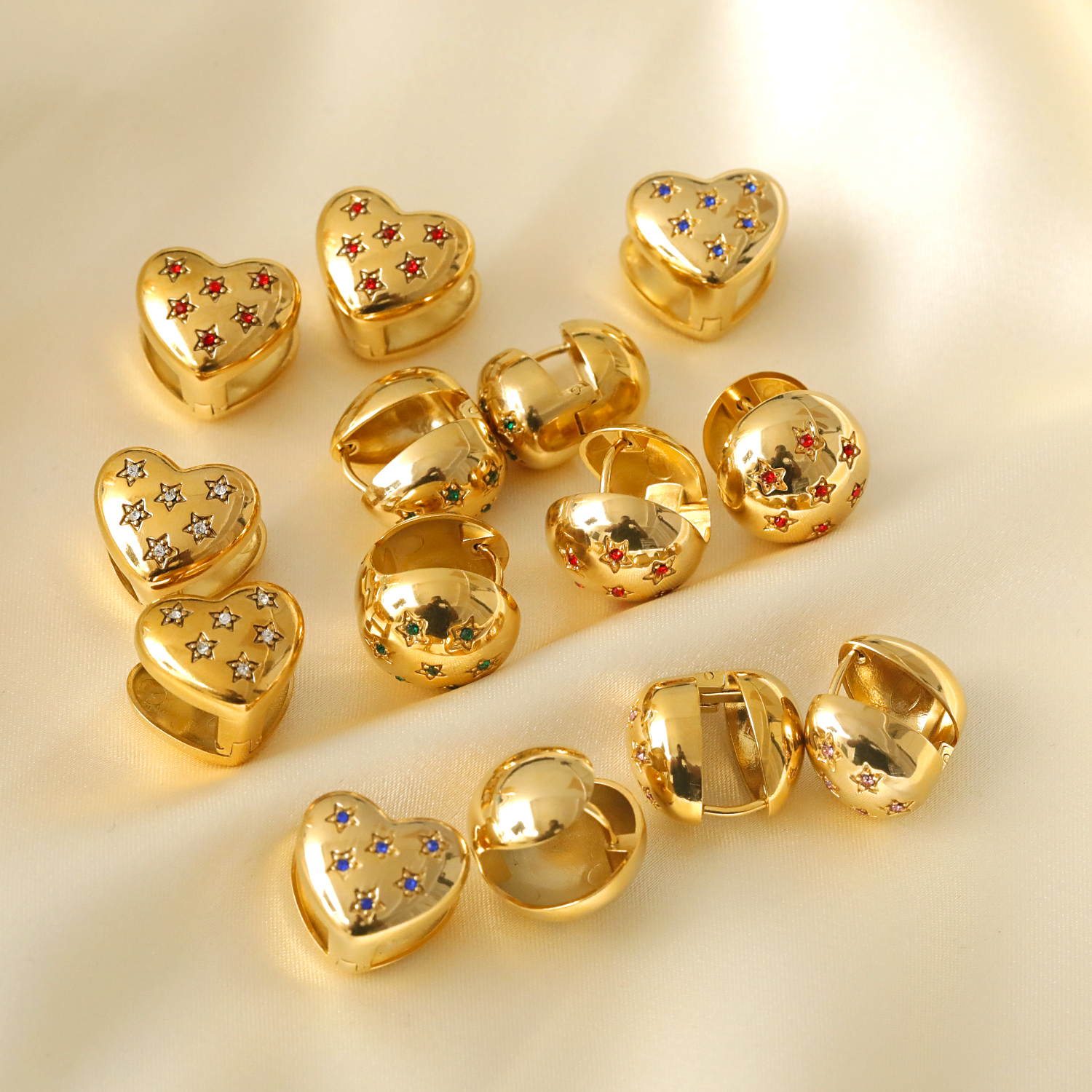 1 Piece Modern Style Simple Style Commute Round Star Heart Shape Plating Inlay 304 Stainless Steel Zircon 18K Gold Plated Earrings display picture 7