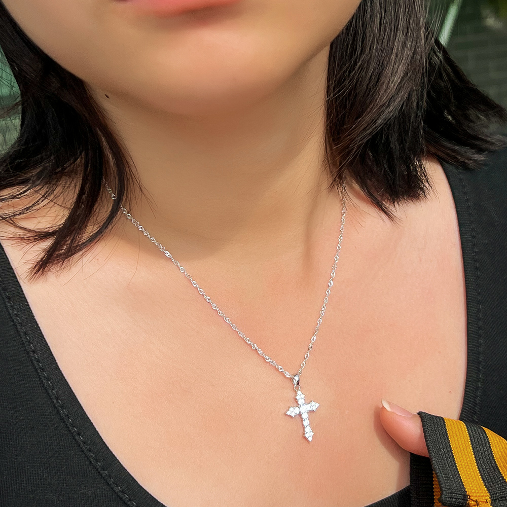 Sterling Silver White Gold Plated Rhodium Plated Hip-Hop Rock Inlay Cross Zircon Pendant Necklace display picture 3