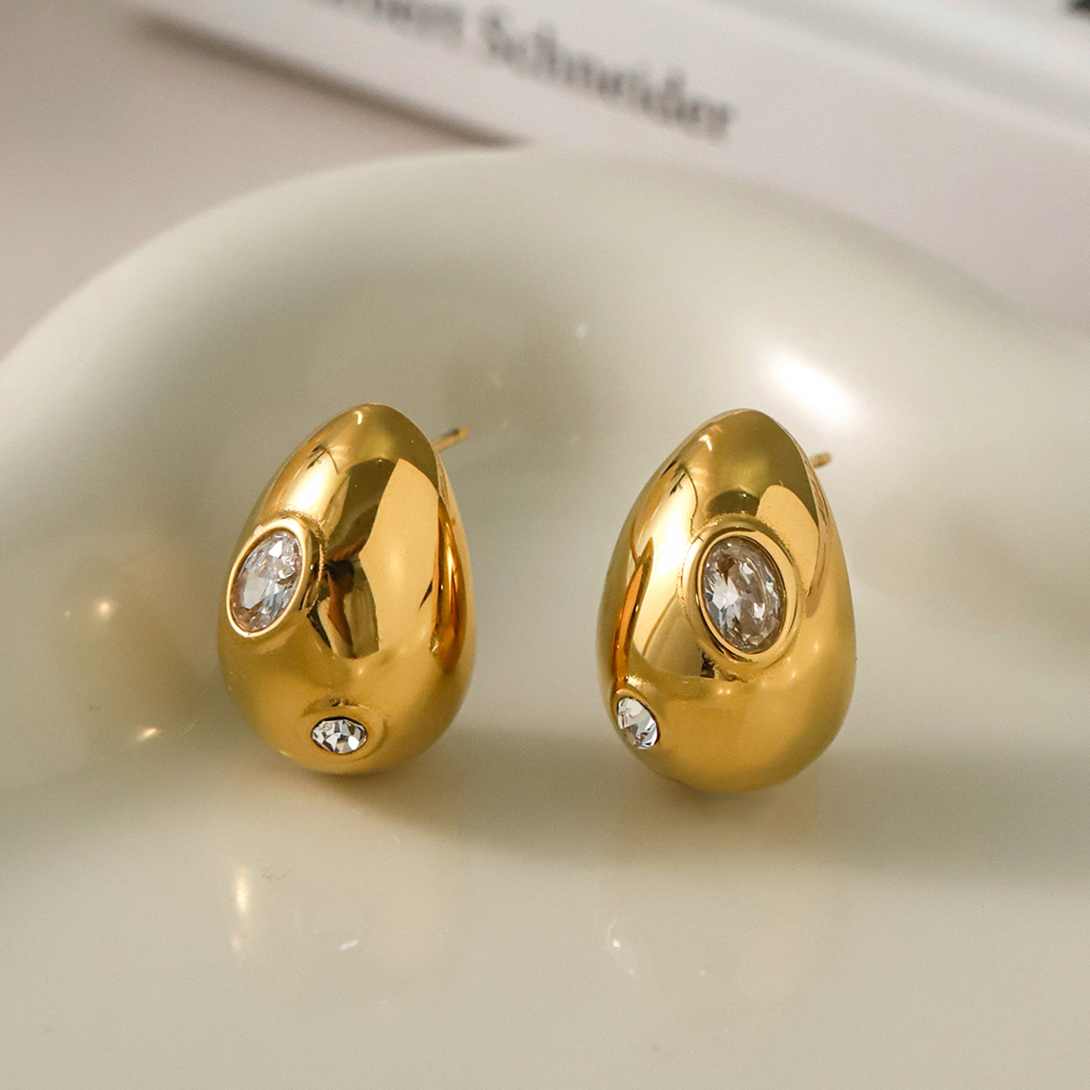 1 Pair Simple Style Classic Style Water Droplets Plating Inlay 316 Stainless Steel  Zircon 18K Gold Plated Ear Studs display picture 5