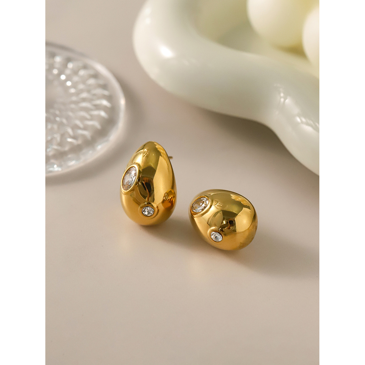 1 Pair Simple Style Classic Style Water Droplets Plating Inlay 316 Stainless Steel  Zircon 18K Gold Plated Ear Studs display picture 4