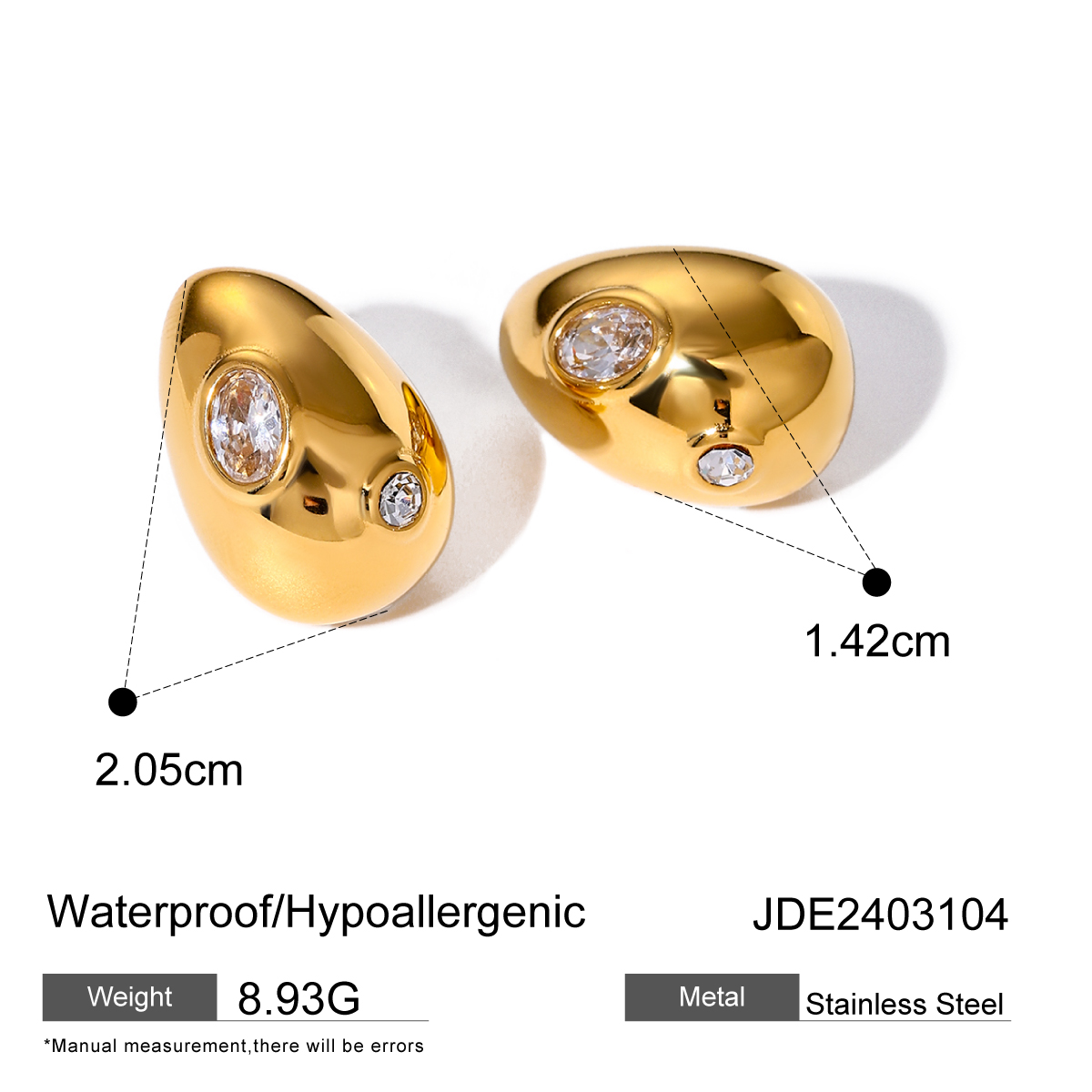 1 Pair Simple Style Classic Style Water Droplets Plating Inlay 316 Stainless Steel  Zircon 18K Gold Plated Ear Studs display picture 1