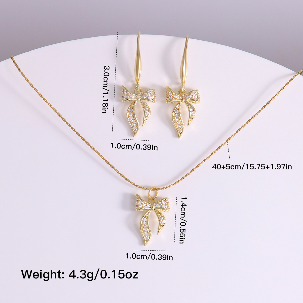 Copper 18K Gold Plated IG Style Sweet Plating Inlay Bow Knot Artificial Pearls Zircon Jewelry Set display picture 12