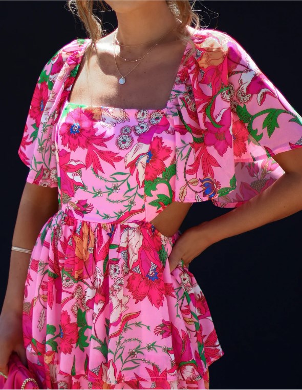 Women's Regular Dress Vacation Square Neck Ruffles Short Sleeve Ditsy Floral Maxi Long Dress Holiday Beach display picture 2