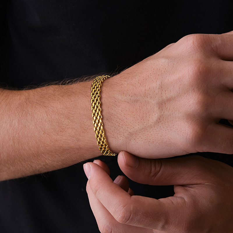 Simple Style Commute Mesh 201 Stainless Steel Plating Braid 18K Gold Plated Men's Bracelets display picture 8