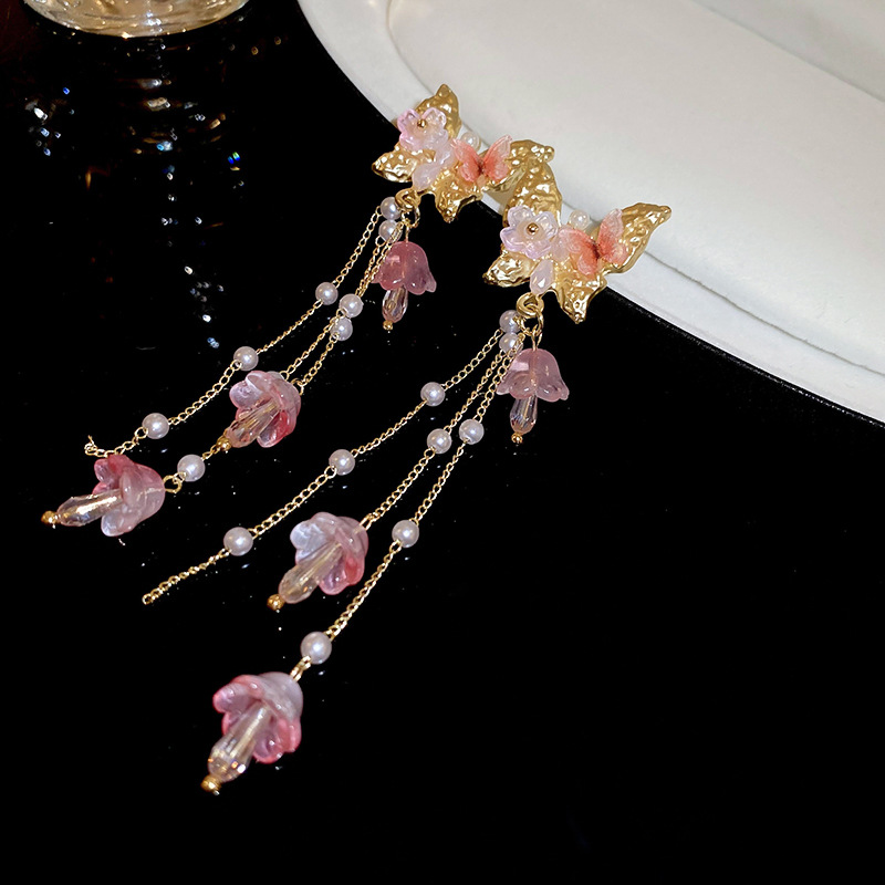 1 Pair Sweet Flower Butterfly Inlay Alloy Crystal Drop Earrings display picture 6