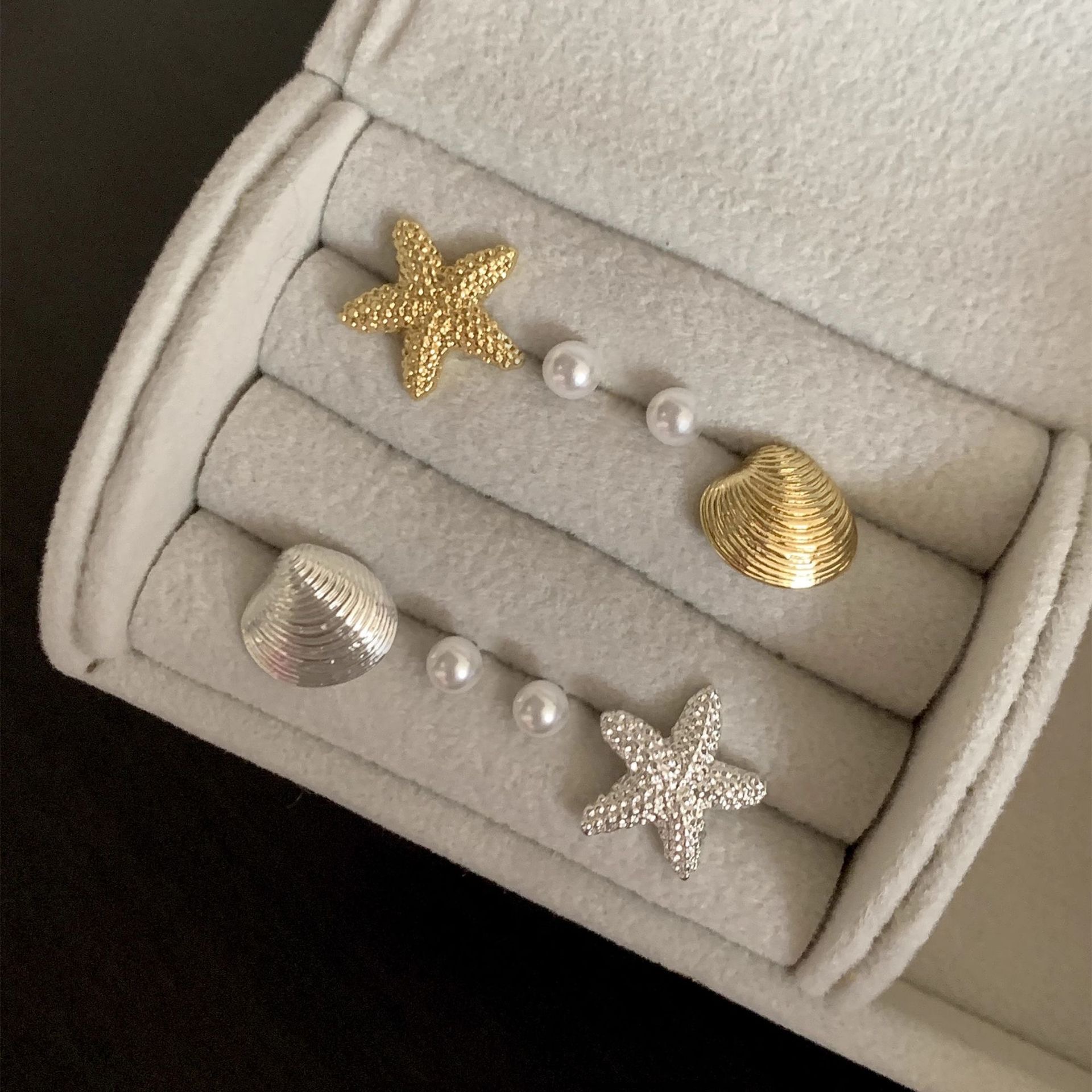 1 Set Simple Style Classic Style Starfish Inlay Zinc Alloy Pearl Ear Studs display picture 7