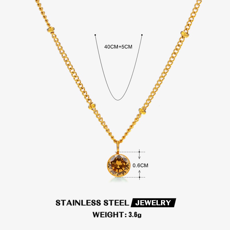 316 Stainless Steel  18K Gold Plated Simple Style Classic Style Plating Inlay Solid Color Artificial Rhinestones Pendant Necklace display picture 7