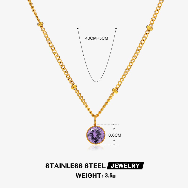 316 Stainless Steel  18K Gold Plated Simple Style Classic Style Plating Inlay Solid Color Artificial Rhinestones Pendant Necklace display picture 11