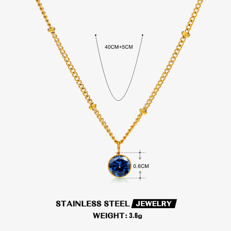 316 Stainless Steel  18K Gold Plated Simple Style Classic Style Plating Inlay Solid Color Artificial Rhinestones Pendant Necklace display picture 9