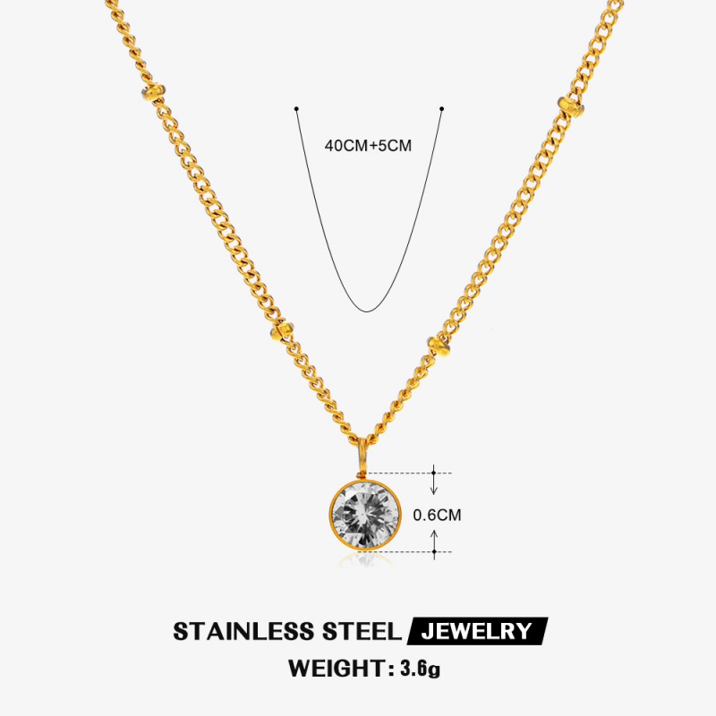 316 Stainless Steel  18K Gold Plated Simple Style Classic Style Plating Inlay Solid Color Artificial Rhinestones Pendant Necklace display picture 14