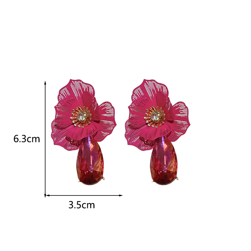 1 Pair Exaggerated Flower Inlay Copper Rhinestones Drop Earrings display picture 1