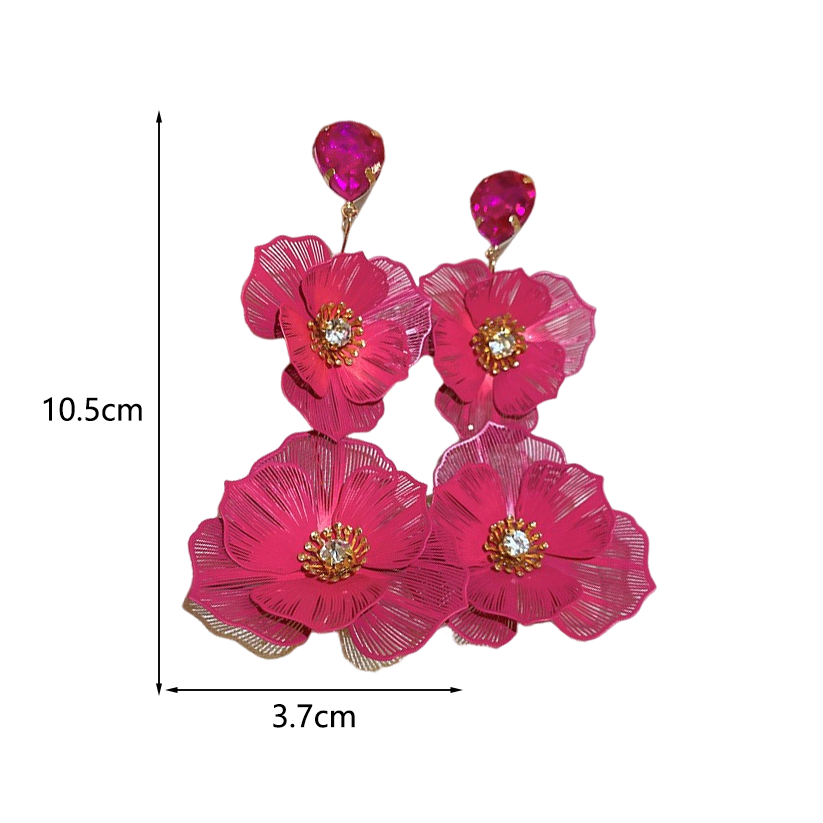 1 Pair Exaggerated Flower Inlay Copper Rhinestones Drop Earrings display picture 2