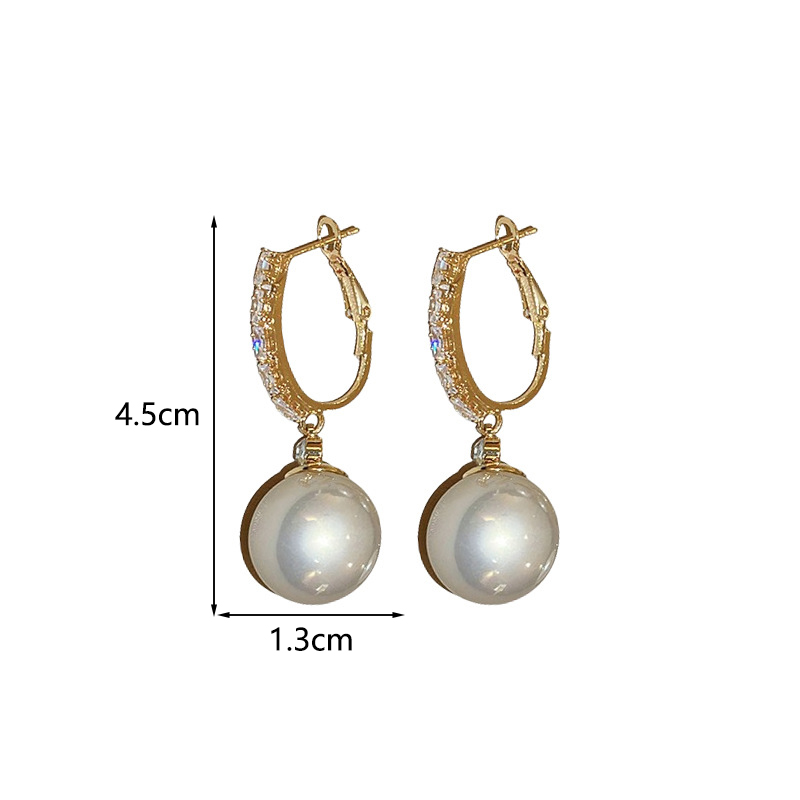 1 Pair Elegant Round Inlay Copper Pearl Zircon Drop Earrings display picture 4