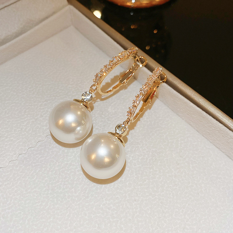 1 Pair Elegant Round Inlay Copper Pearl Zircon Drop Earrings display picture 2