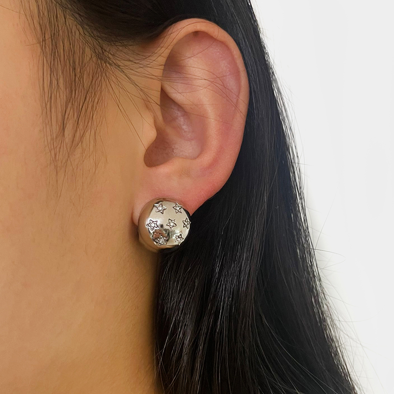 1 Pair Japanese Style C Shape Star Inlay 304 Stainless Steel Rhinestones 18K Gold Plated Ear Studs display picture 3