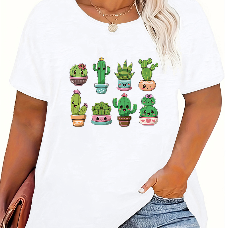T-Shirt Kurzarm Übergrößen Drucken Einfacher Stil Kaktus Brief display picture 10
