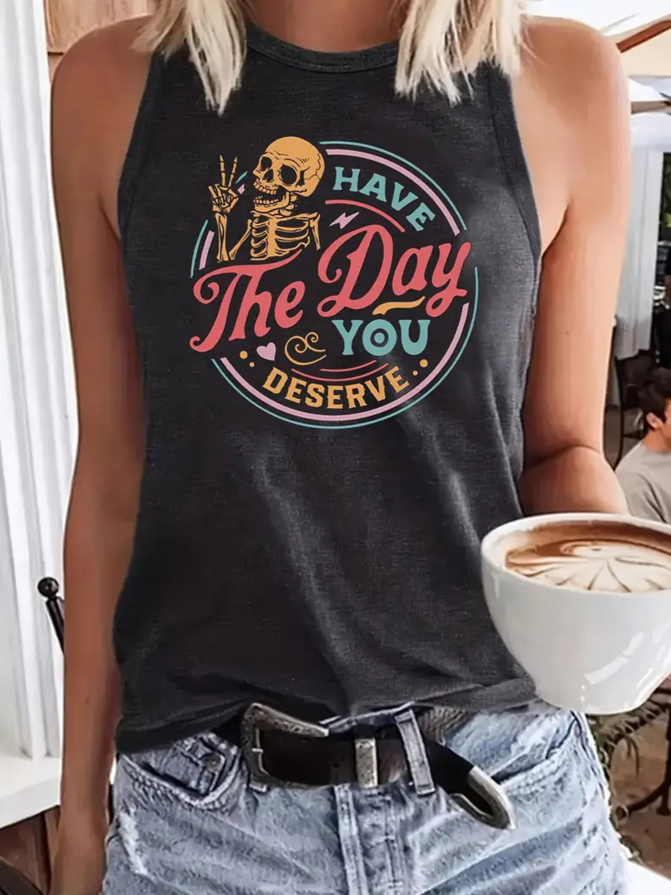 Women's T-shirt Sleeveless T-Shirts Printing Streetwear Letter Skull display picture 1