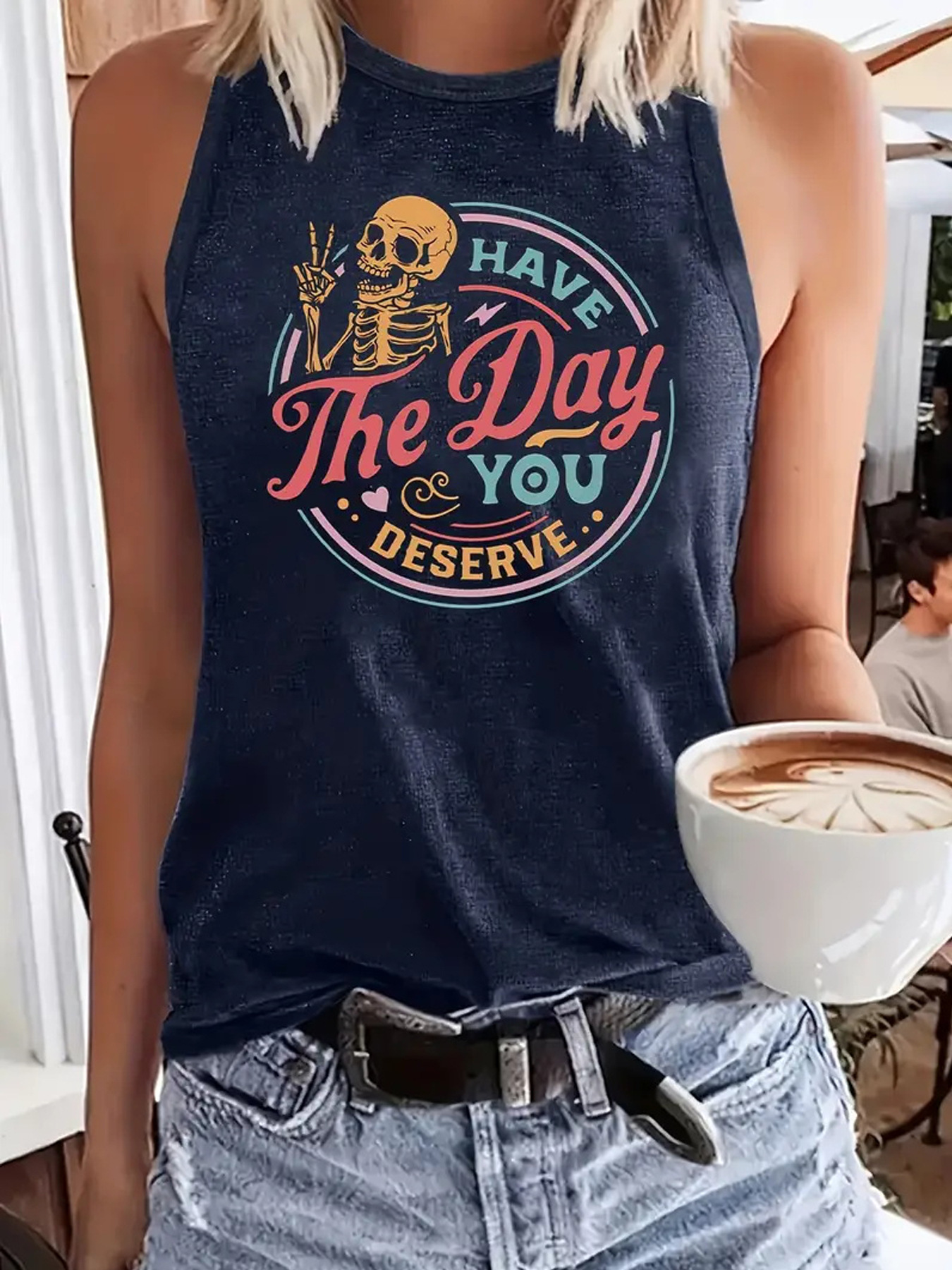 Women's T-shirt Sleeveless T-Shirts Printing Streetwear Letter Skull display picture 2