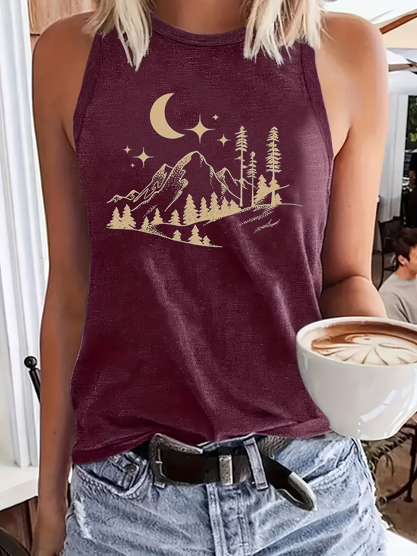 Women's Racerback Tank Tops Tank Tops Printing Streetwear Star Moon display picture 2