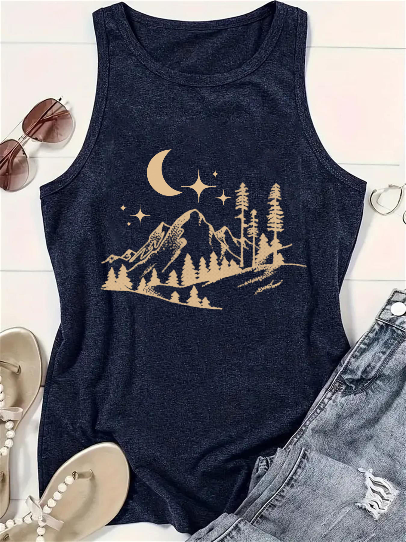 Women's Racerback Tank Tops Tank Tops Printing Streetwear Star Moon display picture 4