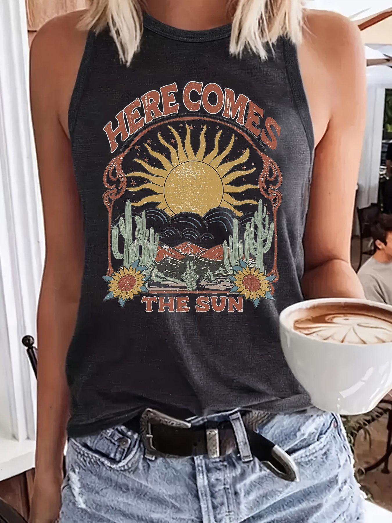 Women's Racerback Tank Tops Tank Tops Printing Vacation Cactus Sun Landscape display picture 3