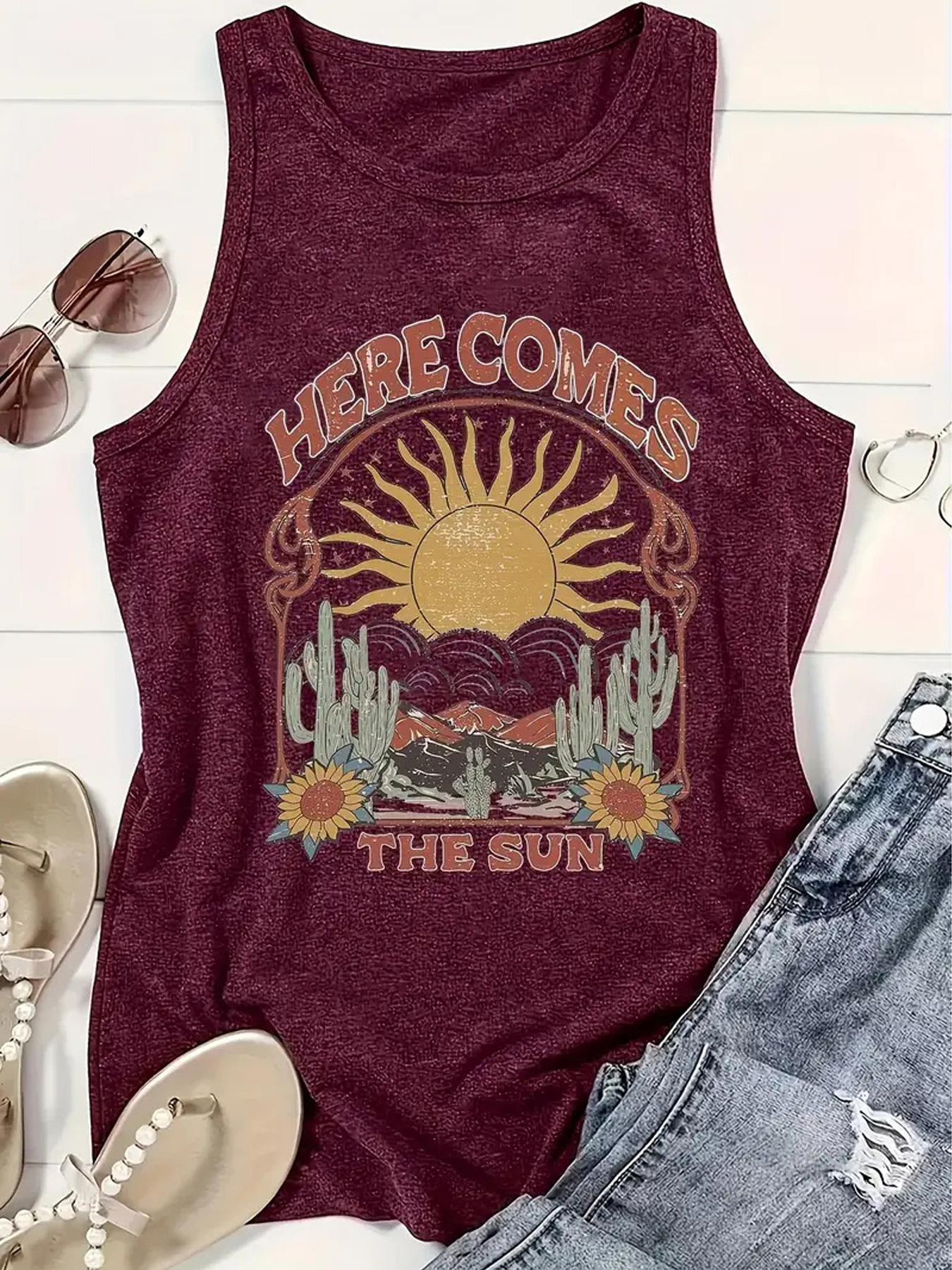 Women's Racerback Tank Tops Tank Tops Printing Vacation Cactus Sun Landscape display picture 4