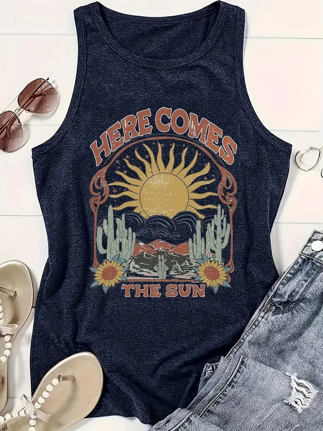 Women's Racerback Tank Tops Tank Tops Printing Vacation Cactus Sun Landscape display picture 5