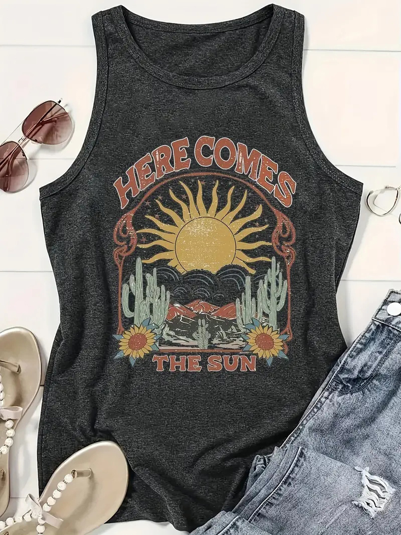Women's Racerback Tank Tops Tank Tops Printing Vacation Cactus Sun Landscape display picture 6