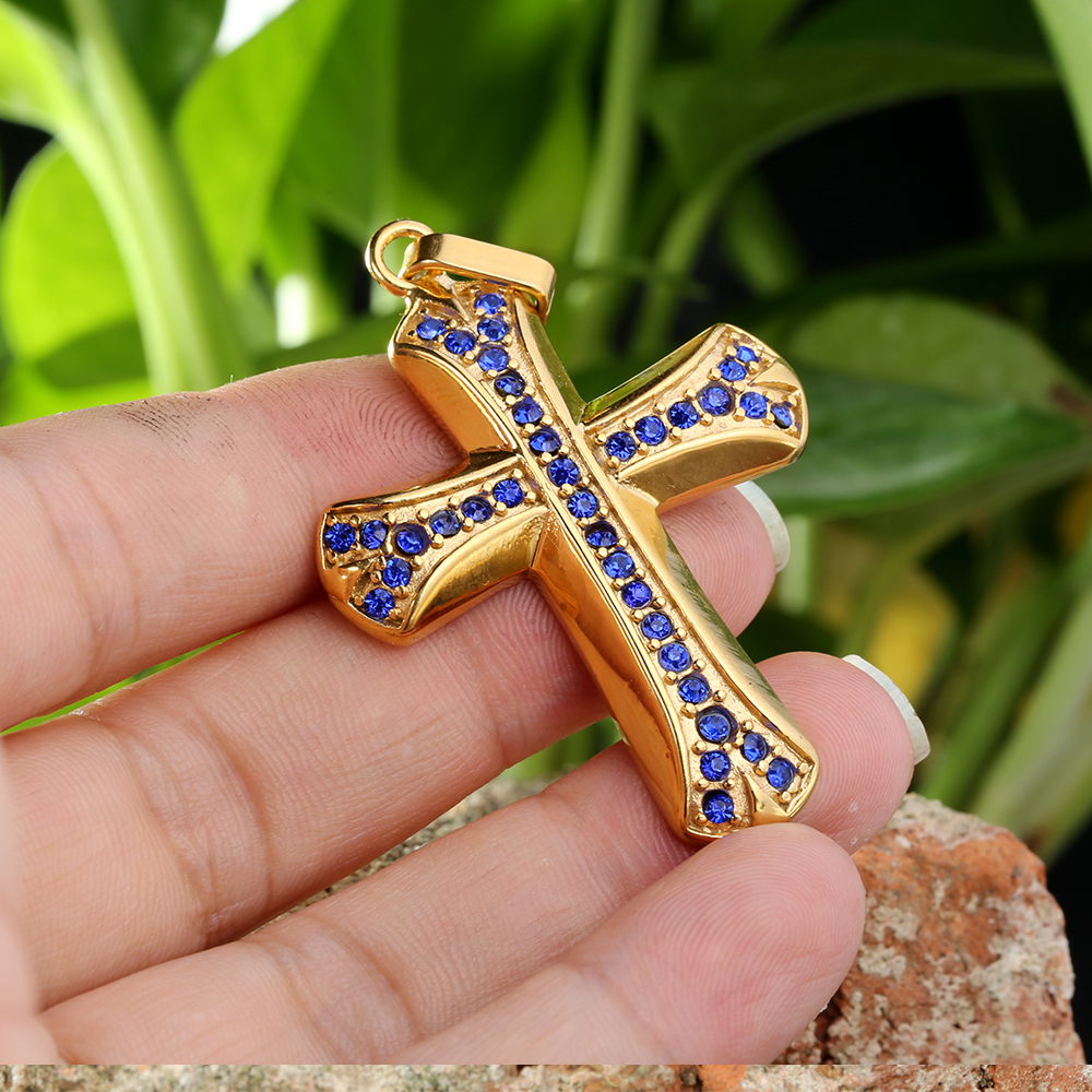 1 Piece 316 Stainless Steel  Rhinestones 18K Gold Plated Cross Polished Pendant display picture 6