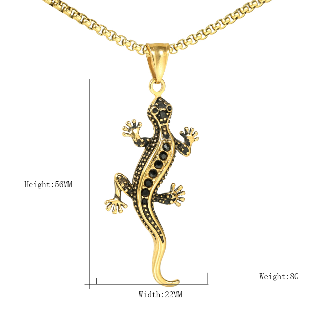 1 Pieza Acero Inoxidable 316 Diamantes De Imitación Chapados en oro de 18k Gecko Pulido Colgante display picture 1