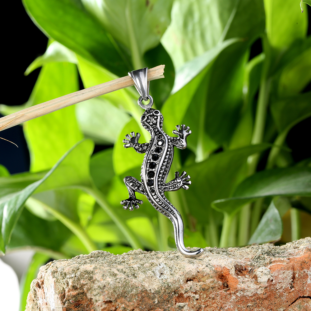 1 Piece 316 Stainless Steel  Rhinestones 18K Gold Plated Gecko Polished Pendant display picture 2