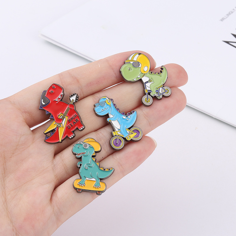 Cartoon Style Cute Cowboy Style Guitar Dinosaur Bicycle Alloy Stamping Stoving Varnish Plating Unisex Brooches display picture 4