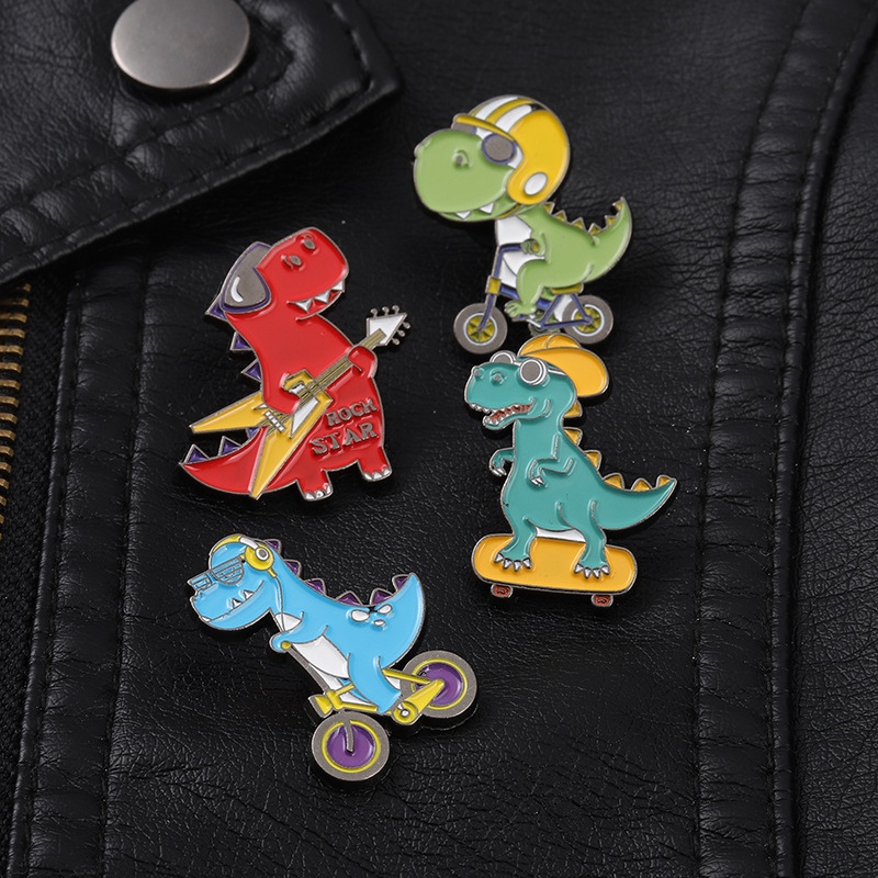 Cartoon Style Cute Cowboy Style Guitar Dinosaur Bicycle Alloy Stamping Stoving Varnish Plating Unisex Brooches display picture 2