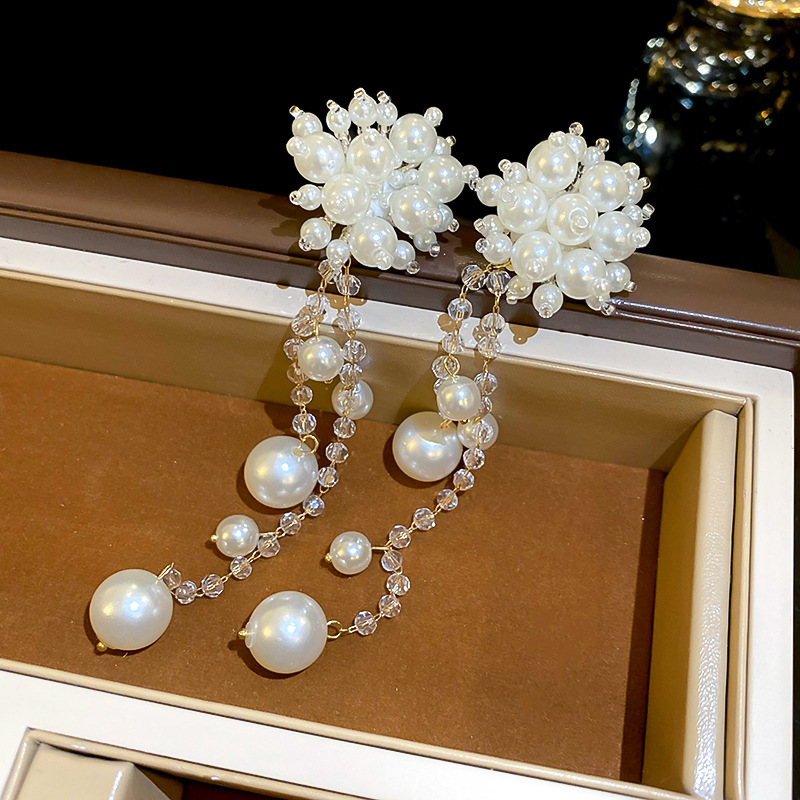 1 Pair Elegant Sweet Flower Beaded Crystal Pearl Copper Drop Earrings display picture 4