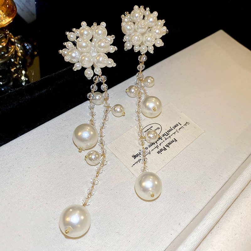 1 Pair Elegant Sweet Flower Beaded Crystal Pearl Copper Drop Earrings display picture 5