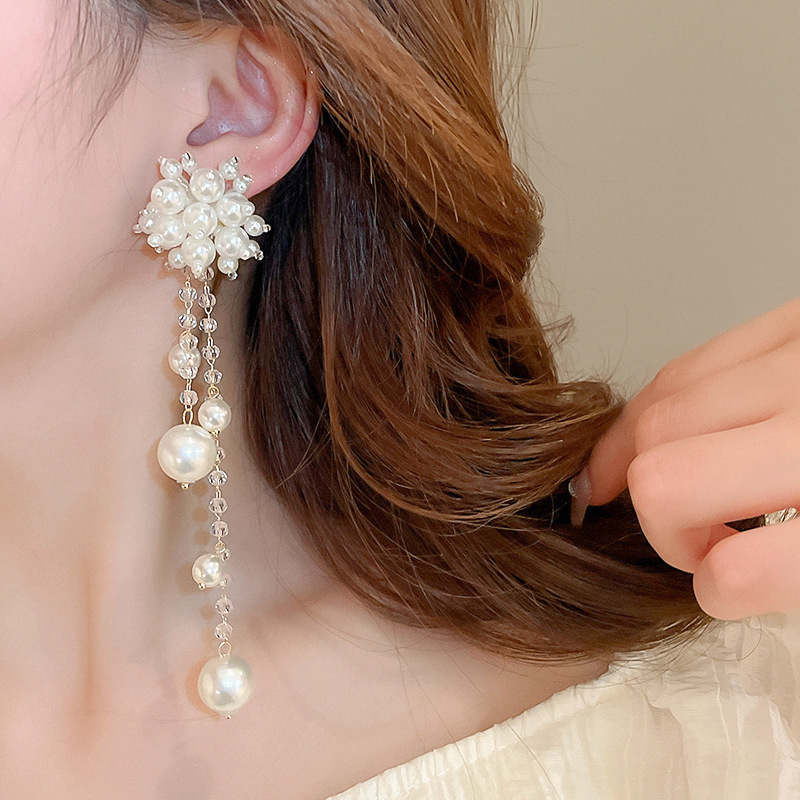 1 Pair Elegant Sweet Flower Beaded Crystal Pearl Copper Drop Earrings display picture 7