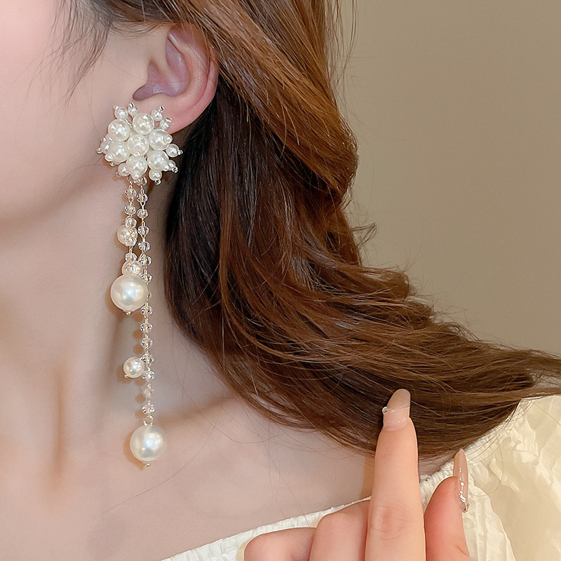 1 Pair Elegant Sweet Flower Beaded Crystal Pearl Copper Drop Earrings display picture 8