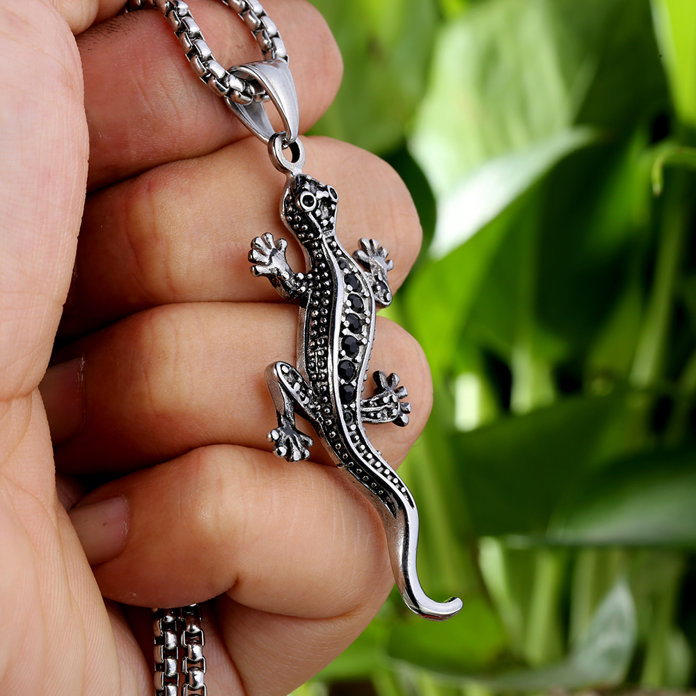 1 Piece 316 Stainless Steel  Rhinestones 18K Gold Plated Gecko Polished Pendant display picture 6