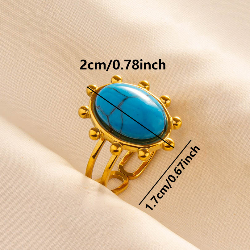 304 Stainless Steel Retro Inlay Oval Artificial Gemstones Rings display picture 8