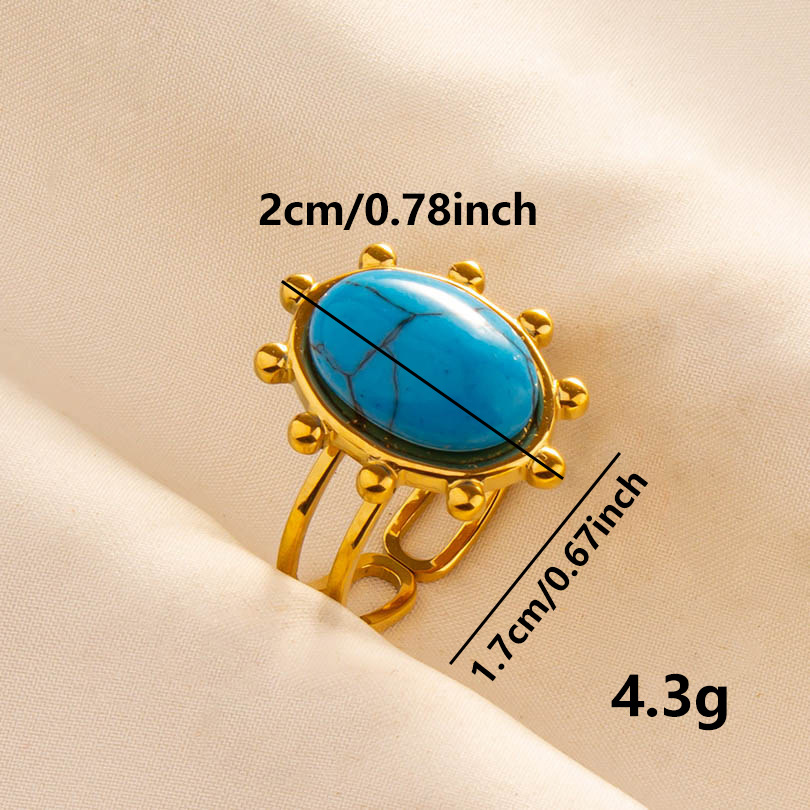304 Stainless Steel Retro Inlay Oval Artificial Gemstones Rings display picture 9