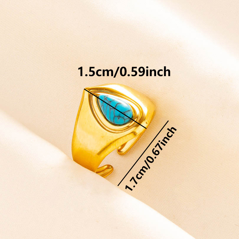 304 Stainless Steel Retro Inlay Water Droplets Artificial Gemstones Rings display picture 6