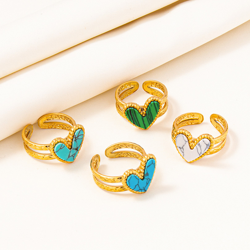 304 Stainless Steel Simple Style Inlay Heart Shape Artificial Gemstones Rings display picture 5