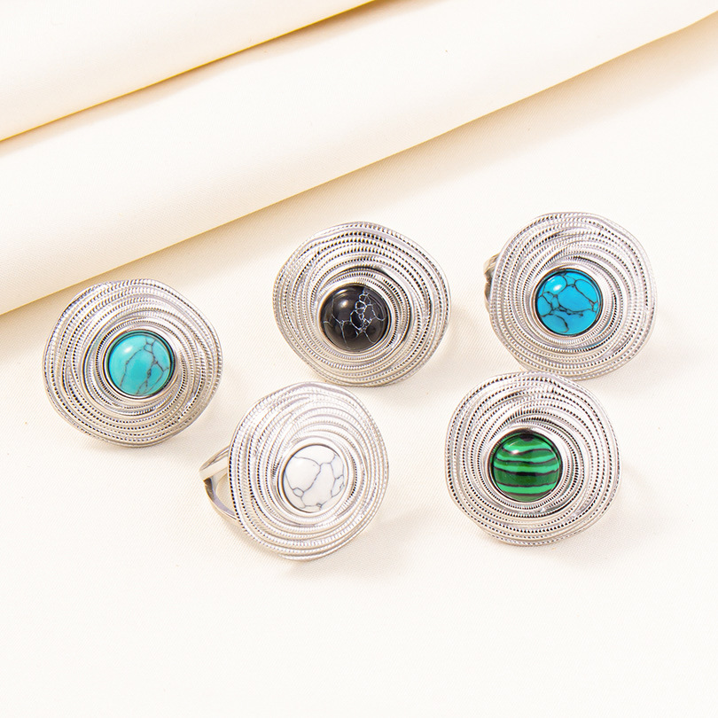 304 Stainless Steel Pastoral Inlay Solid Color Artificial Gemstones Rings display picture 13