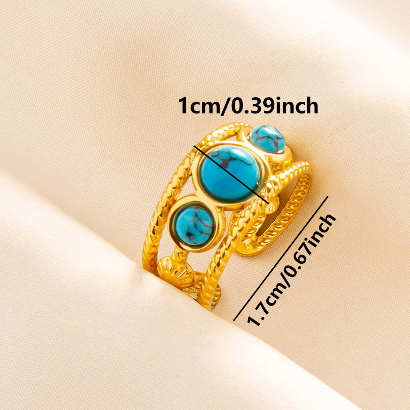 304 Stainless Steel Simple Style Inlay Round Artificial Gemstones Rings display picture 7
