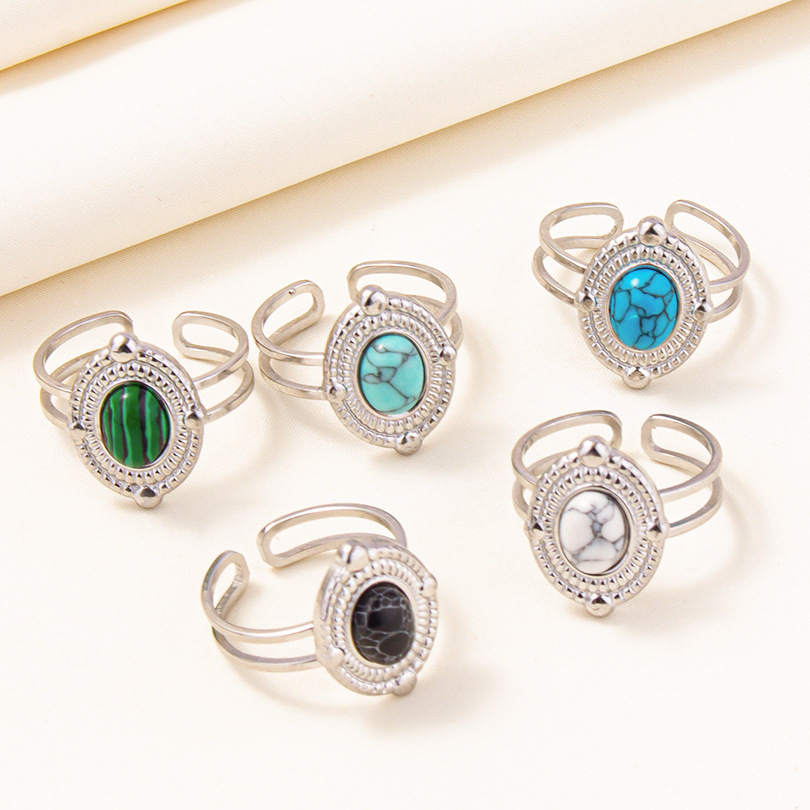 304 Stainless Steel Simple Style Classic Style Inlay Round Artificial Gemstones Rings display picture 11