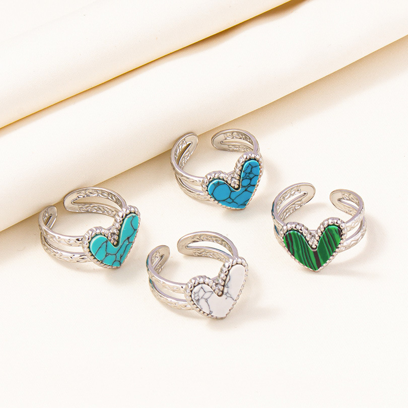 304 Stainless Steel Simple Style Inlay Heart Shape Artificial Gemstones Rings display picture 12
