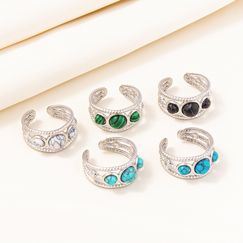 304 Stainless Steel Simple Style Inlay Round Artificial Gemstones Rings display picture 11