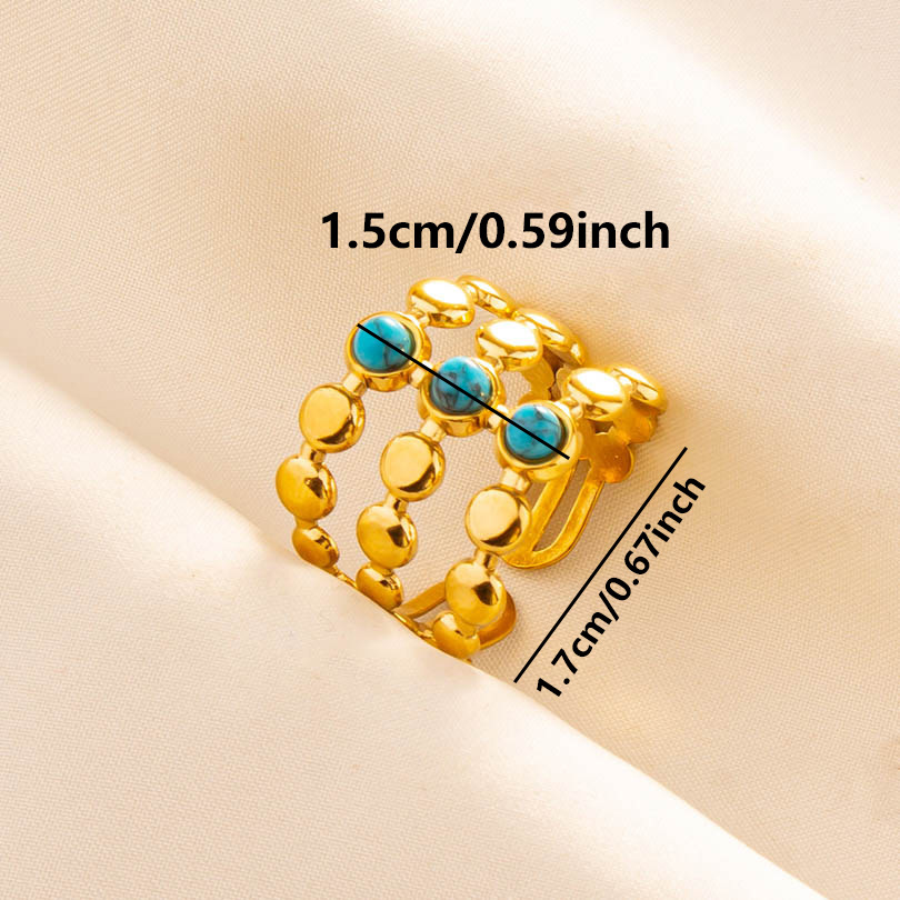304 Stainless Steel Simple Style Inlay Round Artificial Gemstones Rings display picture 7
