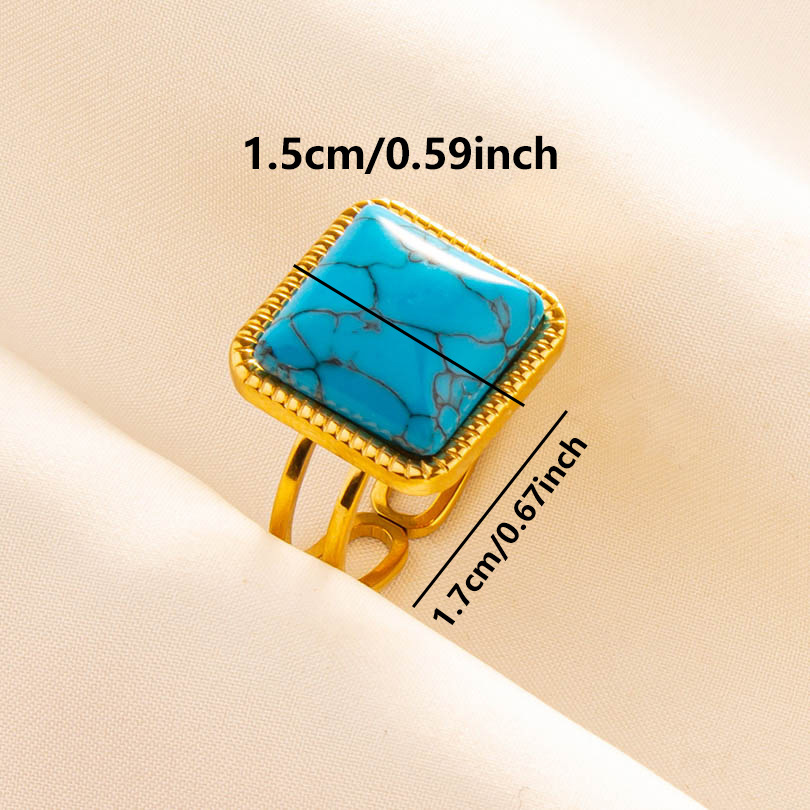 304 Stainless Steel Retro Inlay Square Artificial Gemstones Rings display picture 7