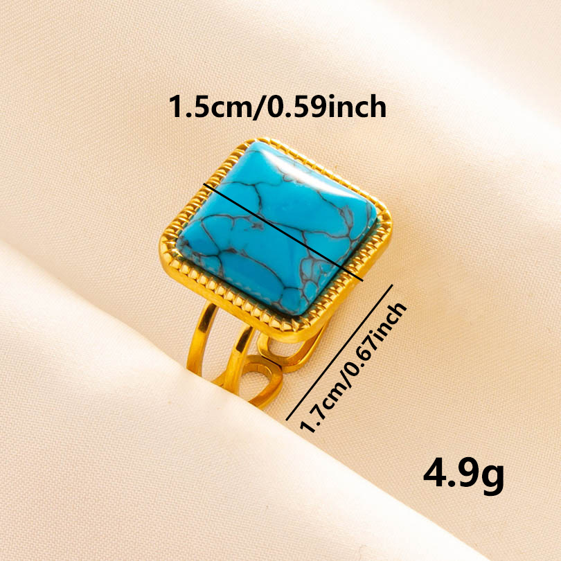 304 Stainless Steel Retro Inlay Square Artificial Gemstones Rings display picture 8
